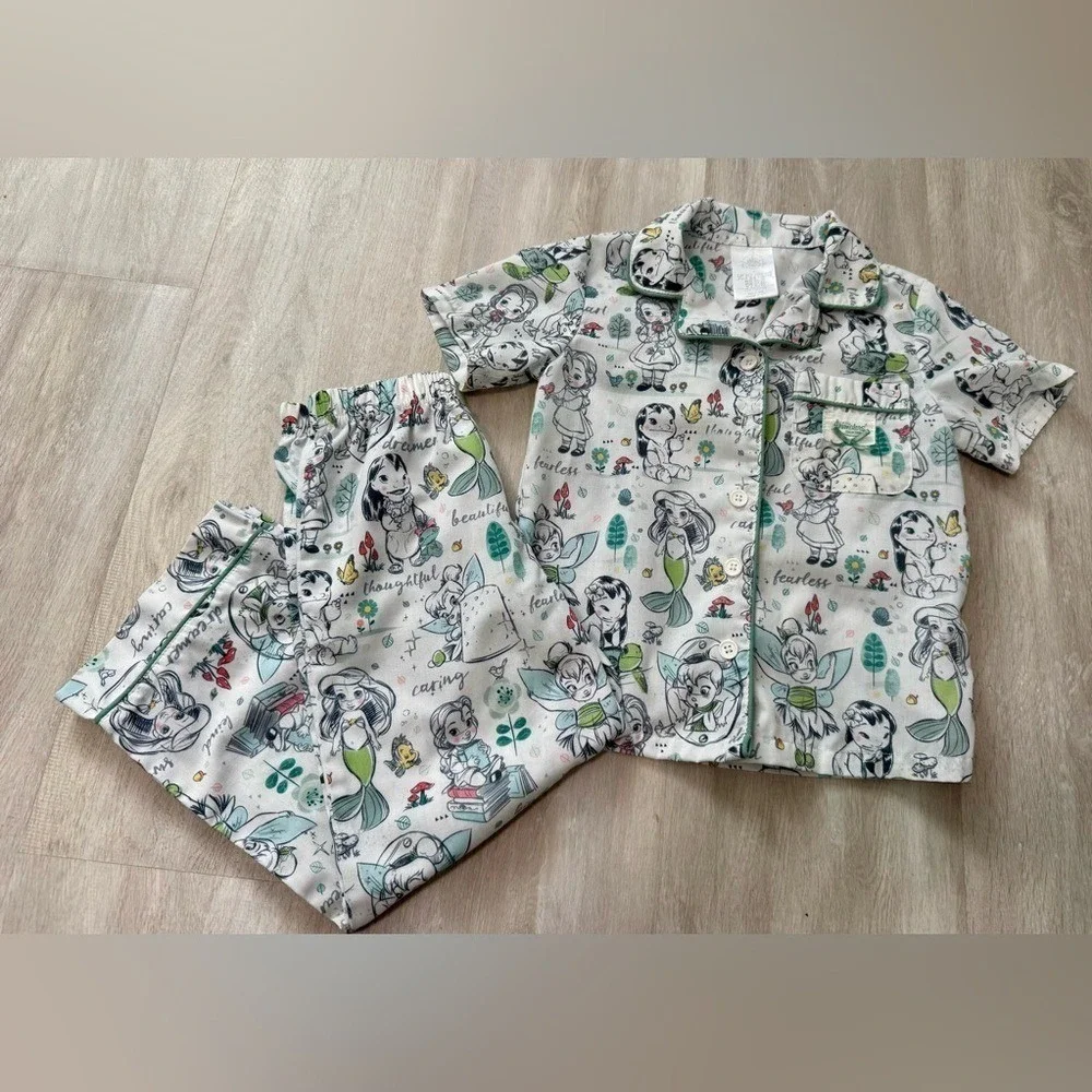 Disney Animators Collection Princess Ariel Belle Tinker Bell Toddler 4T Pajamas